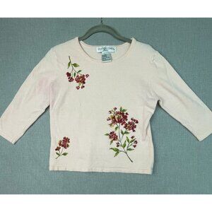 Victoria Jones Petite Women's Peach Floral 3/4 Sleeve Casual Blouse Top PM USED